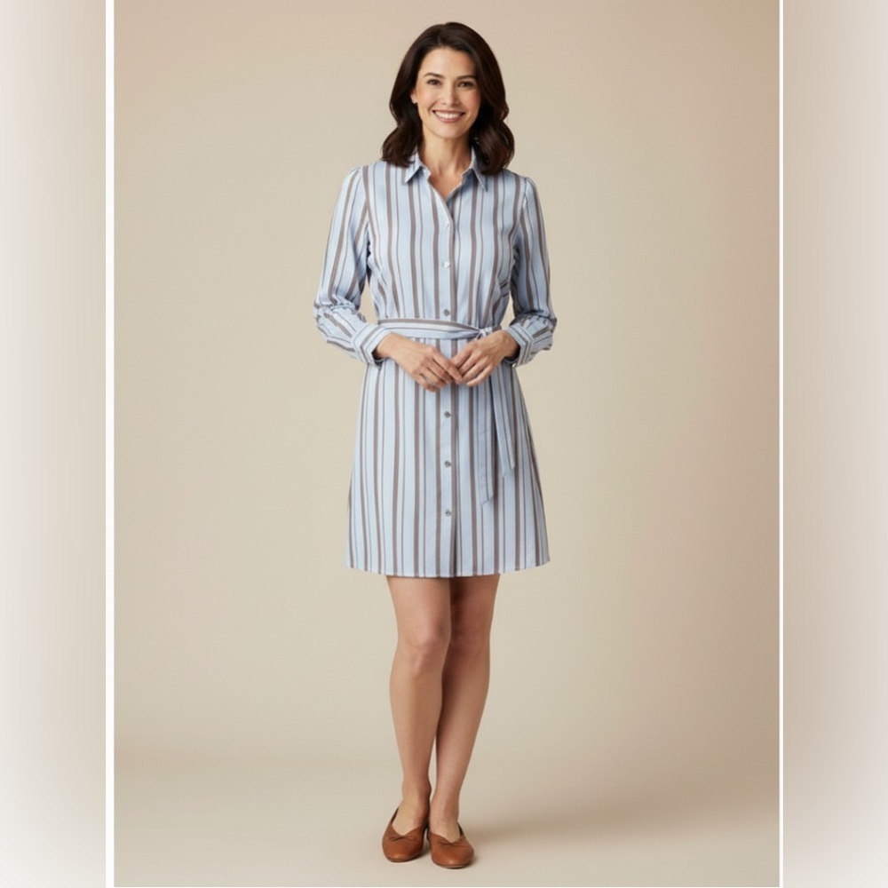 Tory Burch Blue and Brown Striped Long Sleeve Dress